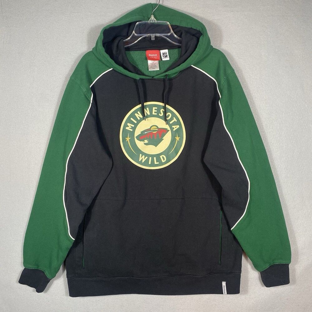 NHL Hockey Minnesota Wild Green Black Men’s Hockey Hoodie Sweater M Reebok